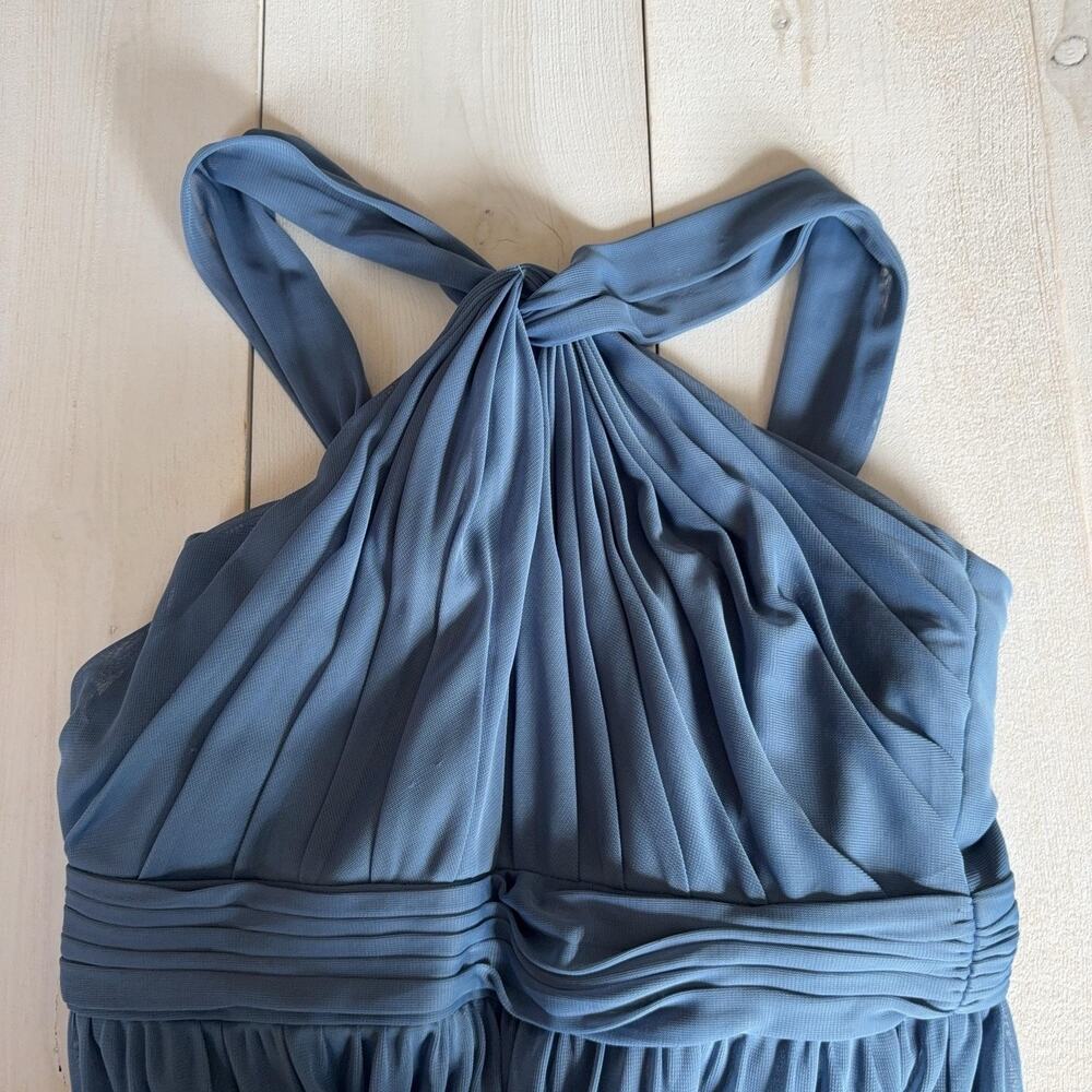 David's Bridal Dress Girls 10 Steel Blue Y Neck Mesh Maxi Formal NWT $99 Gown - Picture 4 of 15